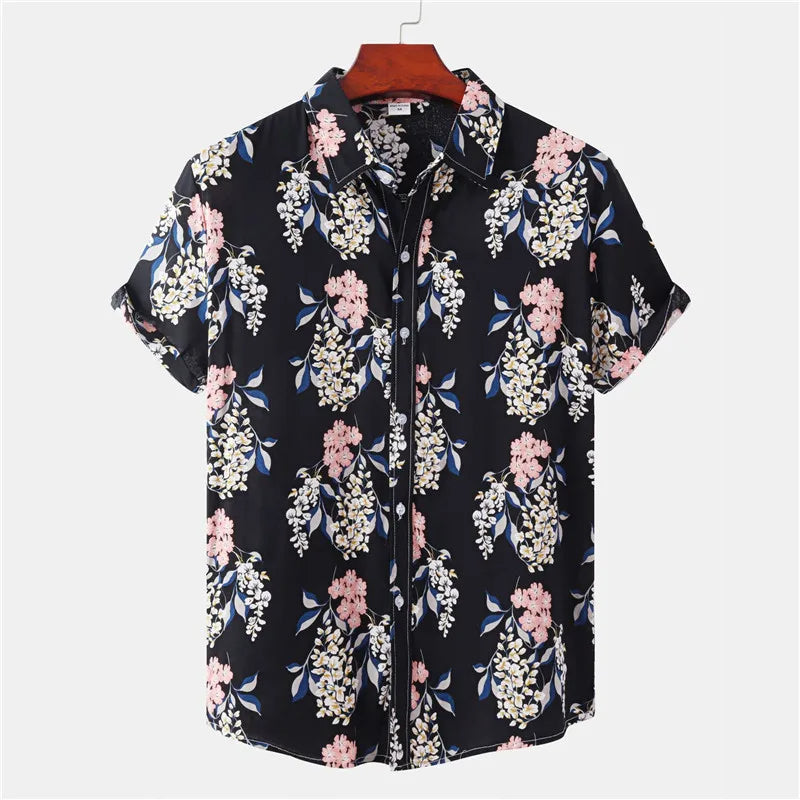 Herren Blumenhemd Leicht Baumwolle Sommer