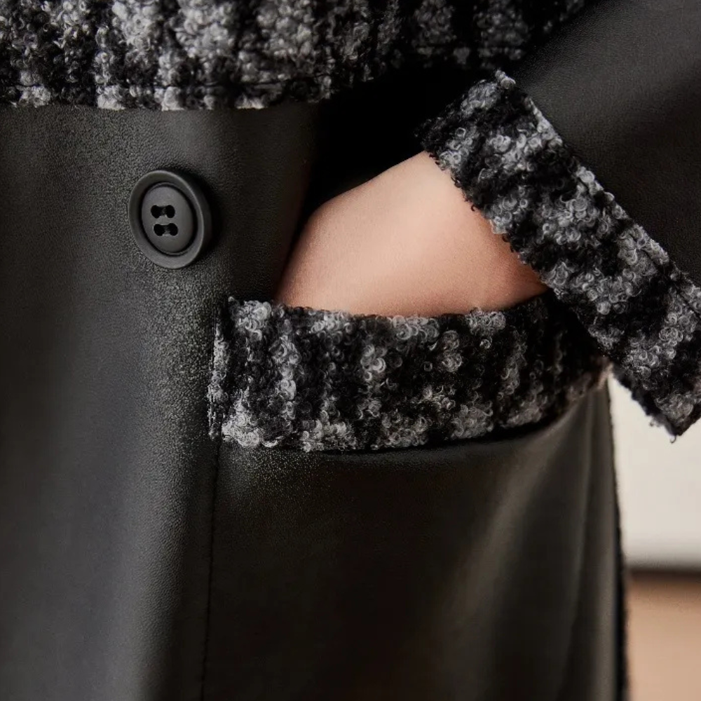 Schwarze Damenjacke Warm Luxus Leder Look