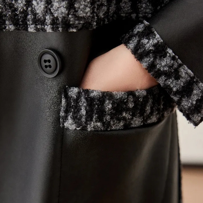 Schwarze Damenjacke Warm Luxus Leder Look