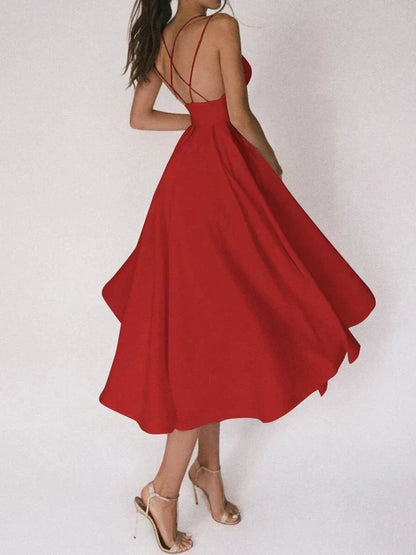 EleganceWear™ – Damen Kleid mit V-Ausschnitt & Rückenfreiem Design