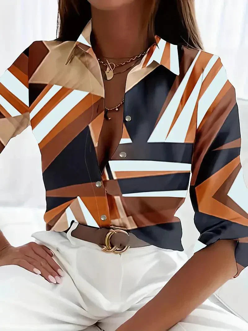 Damenbluse Modern mit Abstraktem Muster und Knöpfen