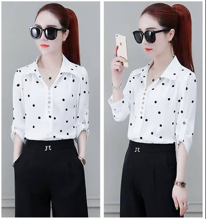 Damen Bluse Chiffon mit Knöpfen und Umschlagkragen Elegant