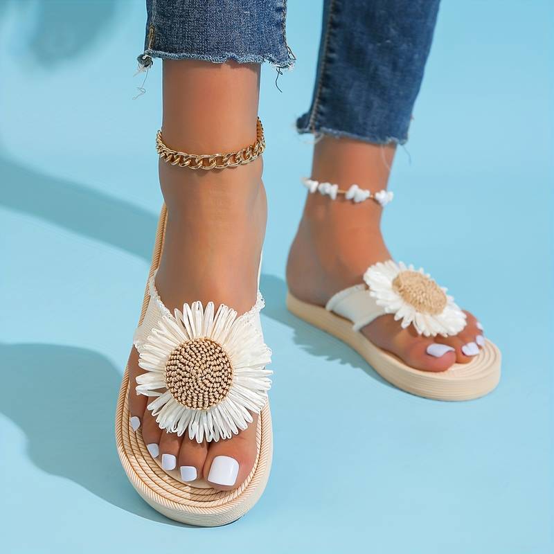 Boho Sandalen Damen Blumenmuster Slip-On