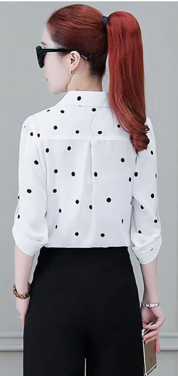 Damen Bluse Chiffon mit Knöpfen und Umschlagkragen Elegant
