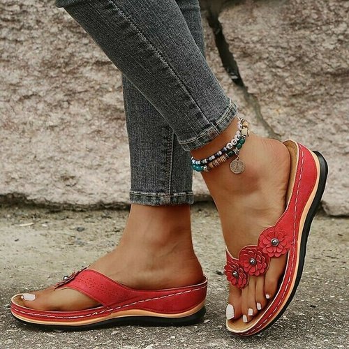 Damen Sandalen Orthopädisch Blumen Design