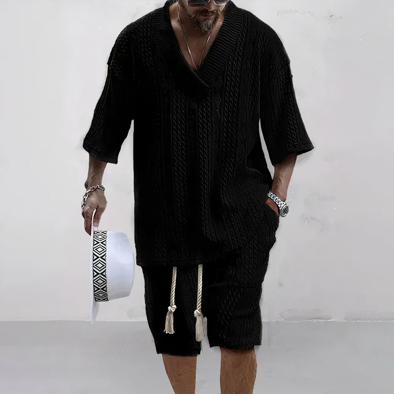 Adan Strickhemd- und Shorts-Set