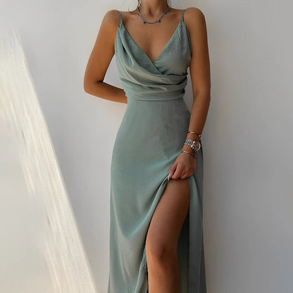 Andromeda™ – Damen Abendkleid Lang mit Eleganten Kreuzausschnitt & Schlitz