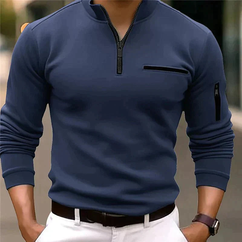 Ason Herrenpullover mit kurzem Reißverschluss