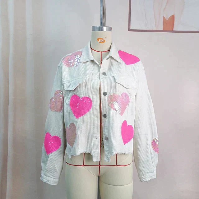 Avelena Bomberjacke aus Cord mit Paillettenherz
