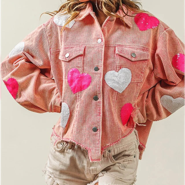 Avelena Bomberjacke aus Cord mit Paillettenherz