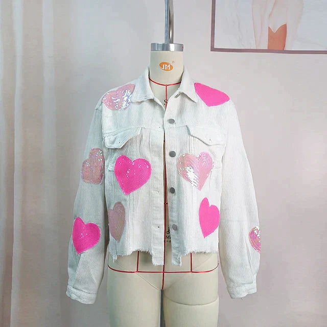 Avelena Cordjacke mit glitzerndem Herz