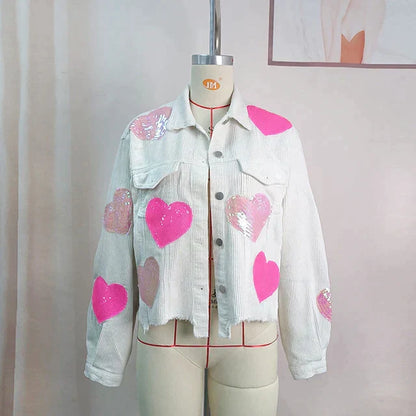 Avelena Cordjacke mit glitzerndem Herz