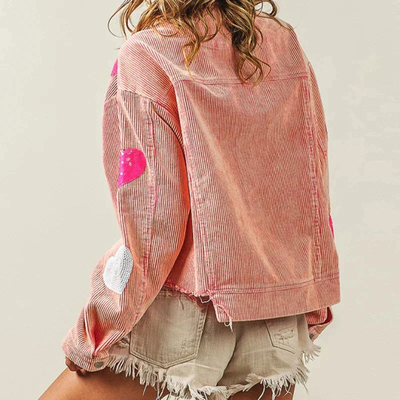 Avelena Cordjacke mit glitzerndem Herz
