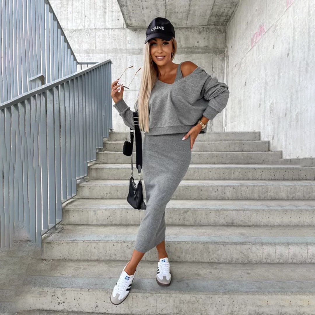 BESSIE: Modisches Kleid- und Sweatshirt-Ensemble