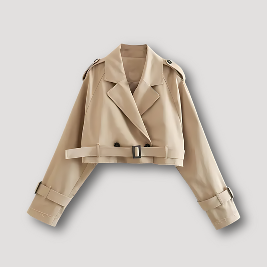 Baldwin Khaki Double-Breasted Waist Belt Cropped Trench Coat