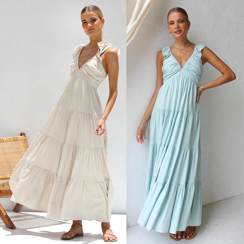 Baumwoll-Leinen Spitzenkleid ohne Ärmel von Elarova