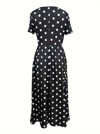 BellaDot™ – Elegantes Damen Midi-Kleid mit Punkten & Kurzarm