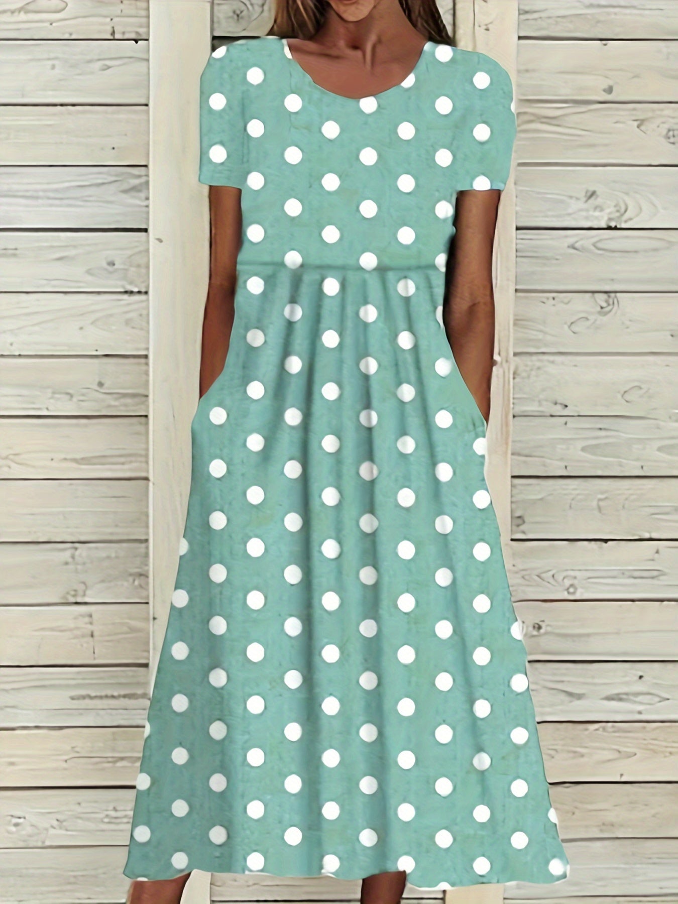 BellaDot™ – Elegantes Damen Midi-Kleid mit Punkten & Kurzarm