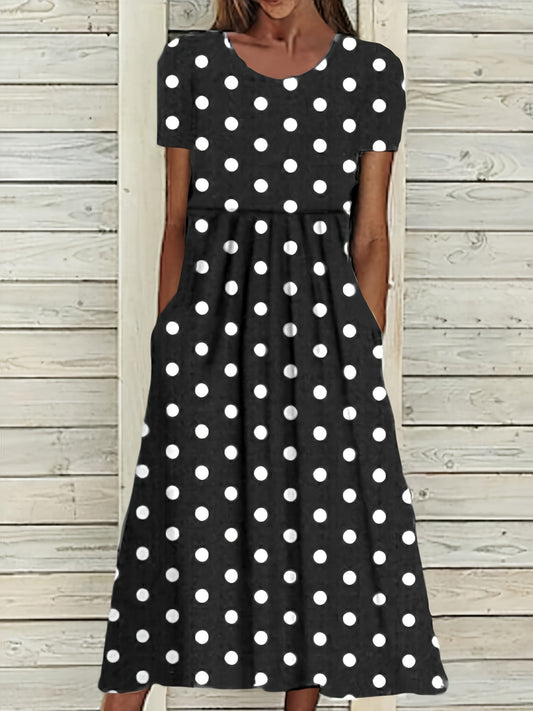 BellaDot™ – Elegantes Damen Midi-Kleid mit Punkten & Kurzarm