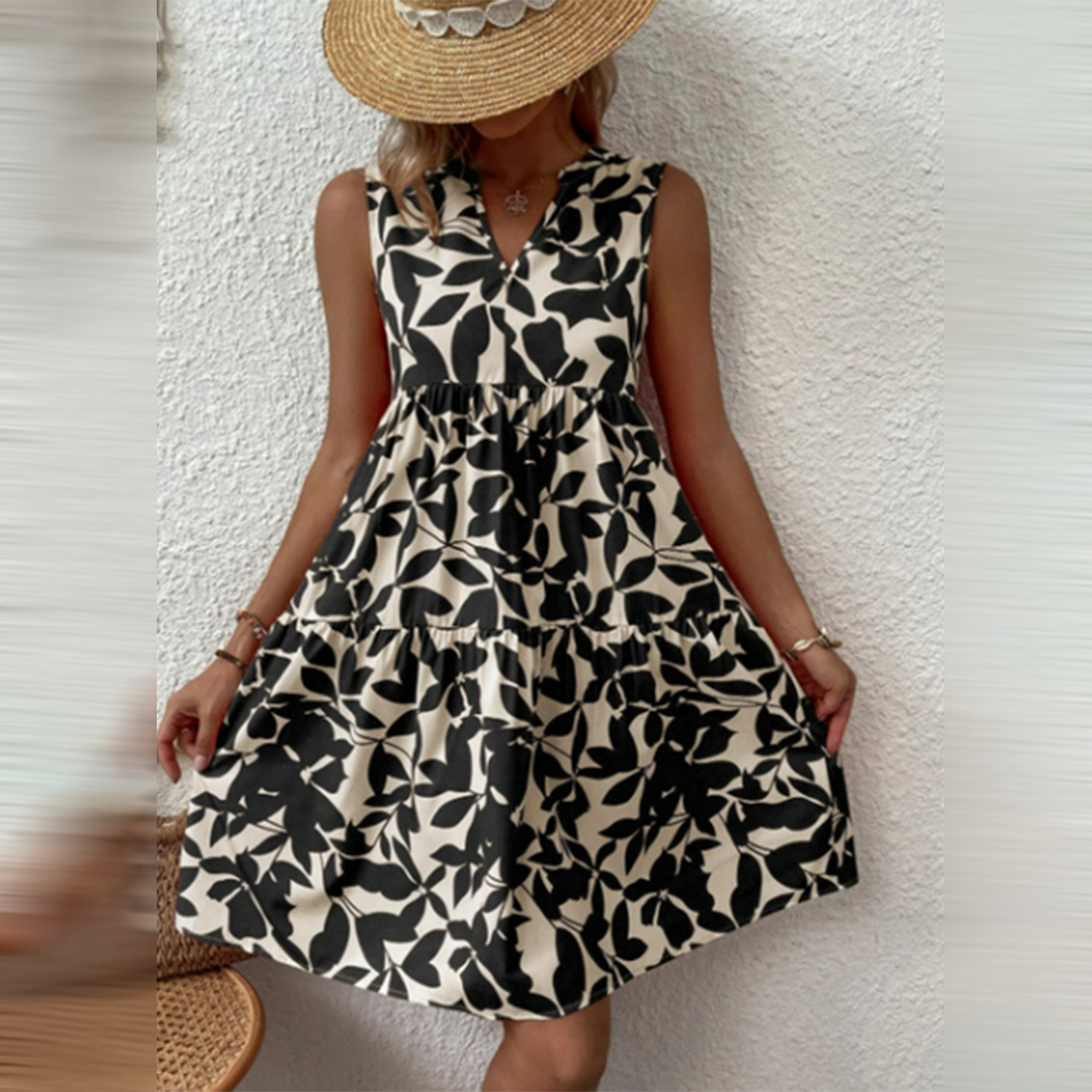 Boho Sommerkleid mit Blumenprint und V-Ausschnitt - Elarova