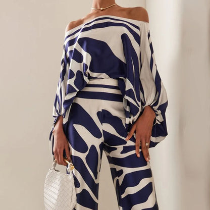 Satin Schlafanzug Set 2-teilig Damen Muster