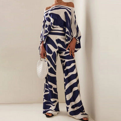 Satin Schlafanzug Set 2-teilig Damen Muster