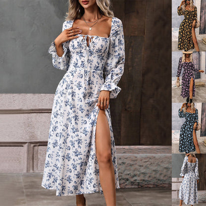 Blumenkleid mit langen Ärmeln und Schlitz von Rachael