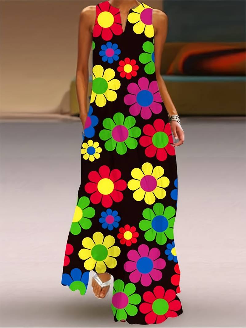Blumenmuster-Kleid von Grace mit gekerbtem Ausschnitt