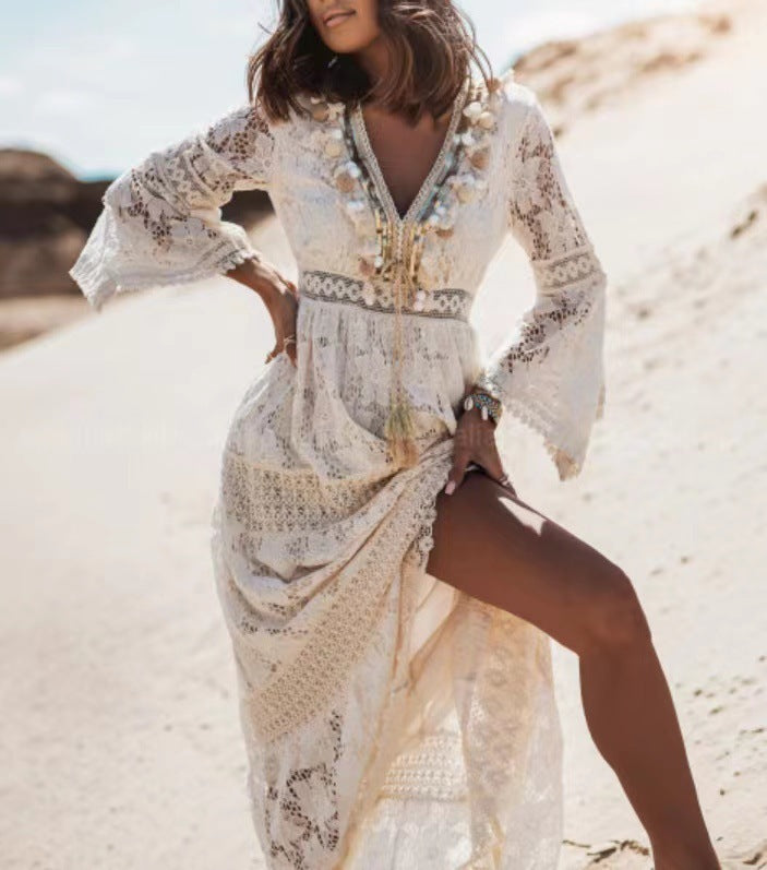 Boho Damen-Maxikleid mit Schnürung