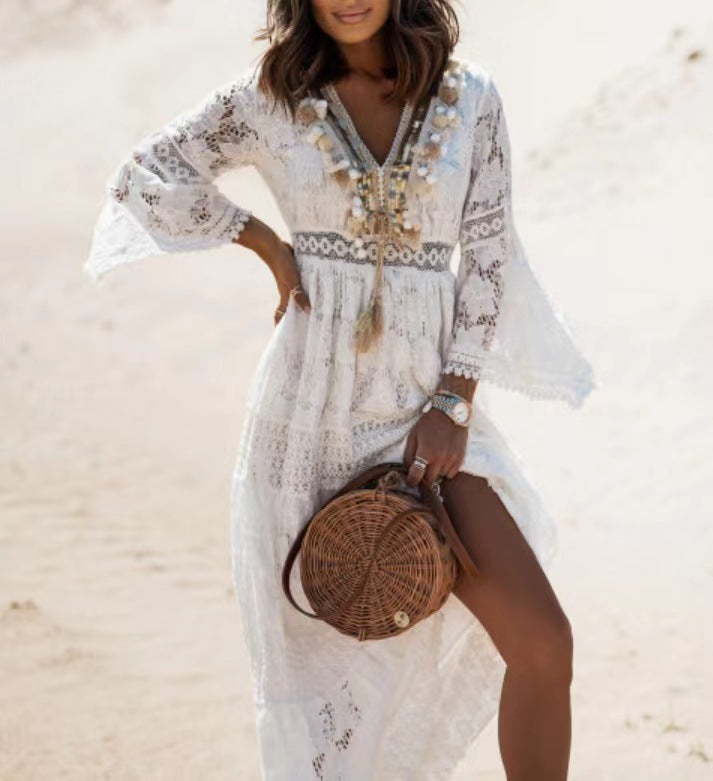 Boho Damen-Maxikleid mit Schnürung