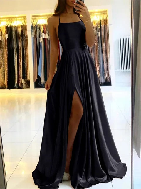 Maxikleid Damen Leichter Stoff Mit Seitenschlitz