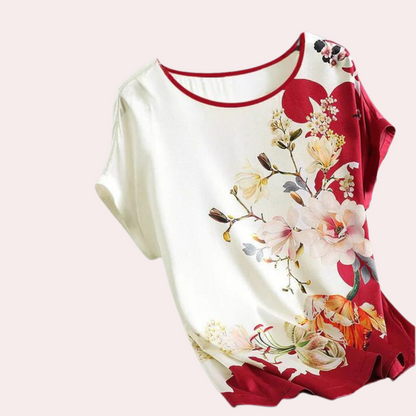 Damen T-Shirt Blumenmuster Sommer Top - Elarova