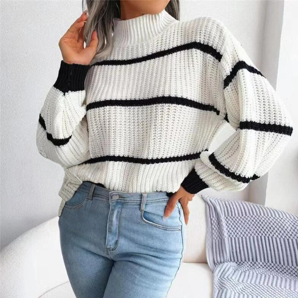Celine Damenpullover: Warmer, modischer Pullover mit hohem Ausschnitt