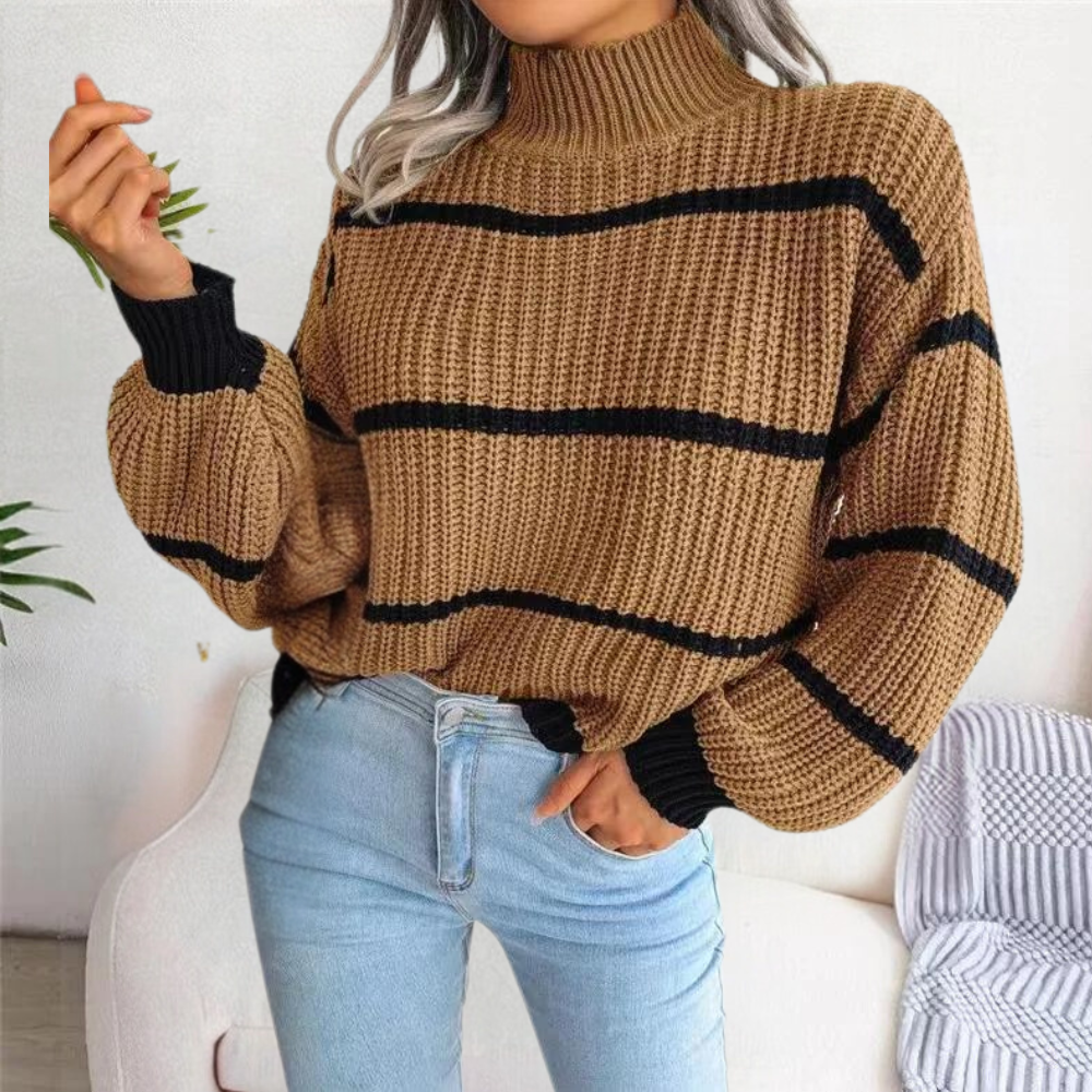 Celine Damenpullover: Warmer, modischer Pullover mit hohem Ausschnitt