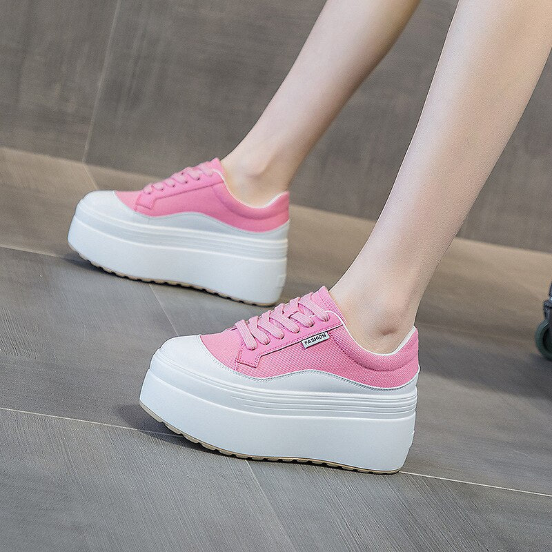 Chunky Platform Sneakers with Lace and Leather