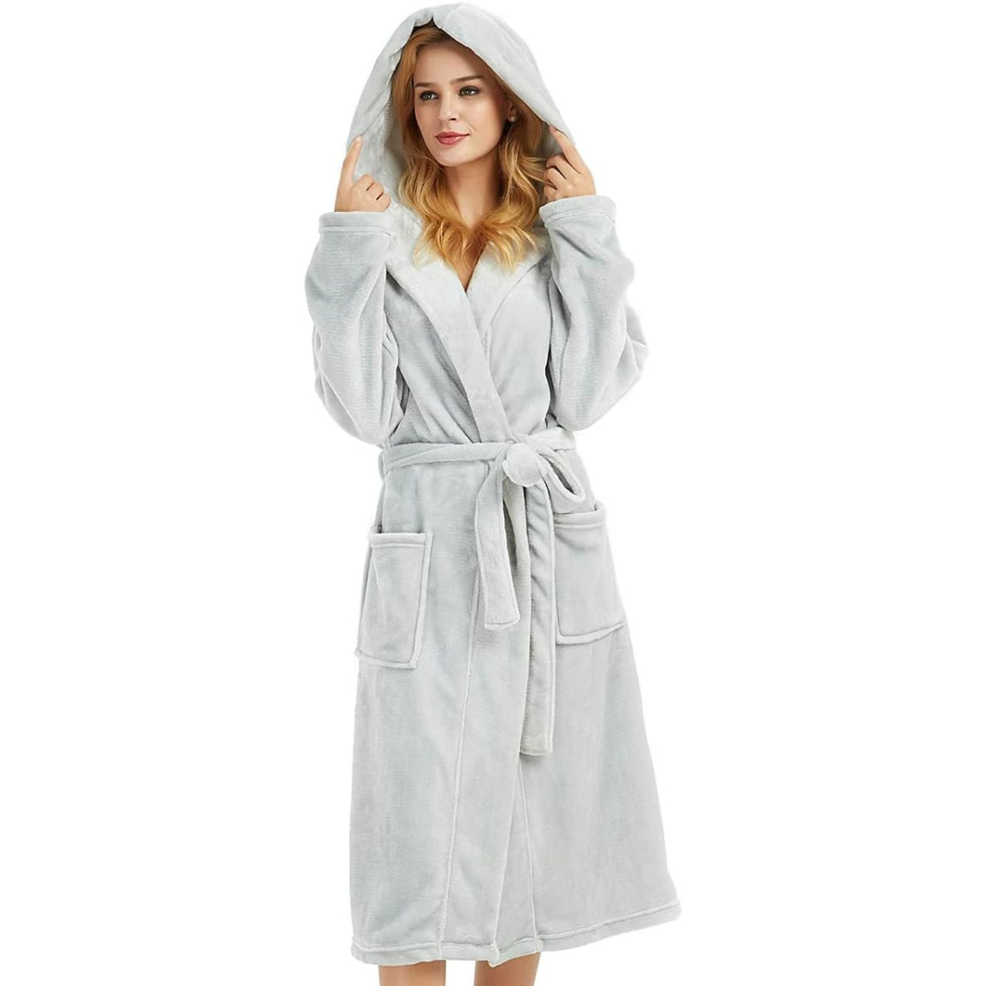 CozyLuxe™ Damen Bademäntel – Flauschiger Fleece-Bademäntel mit Kapuze