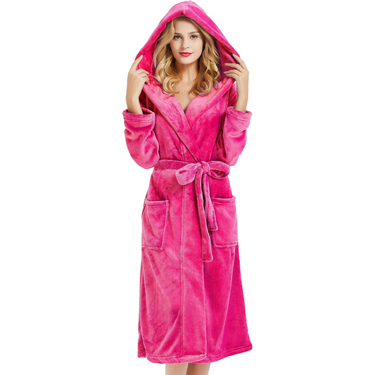 CozyLuxe™ Damen Bademäntel – Flauschiger Fleece-Bademäntel mit Kapuze