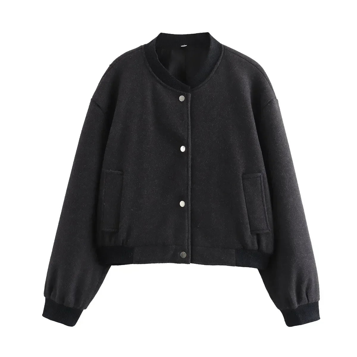 Damen Bomberjacke mit Knöpfen, Cropped, Lange Ärmel von Lurestis