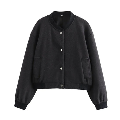 Damen Bomberjacke mit Knöpfen, Cropped, Lange Ärmel von Lurestis