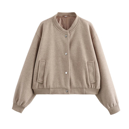 Damen Bomberjacke mit Knöpfen, Cropped, Lange Ärmel von Lurestis