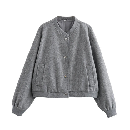 Damen Bomberjacke mit Knöpfen, Cropped, Lange Ärmel von Lurestis