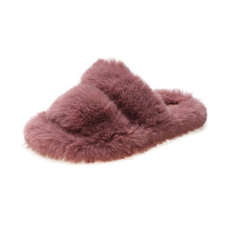 Damen Flauschige Hausschuhe mit doppeltem Riemen und weichem Innenfutter