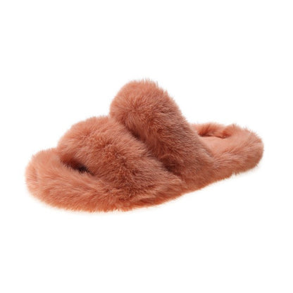 Damen Flauschige Hausschuhe mit doppeltem Riemen und weichem Innenfutter