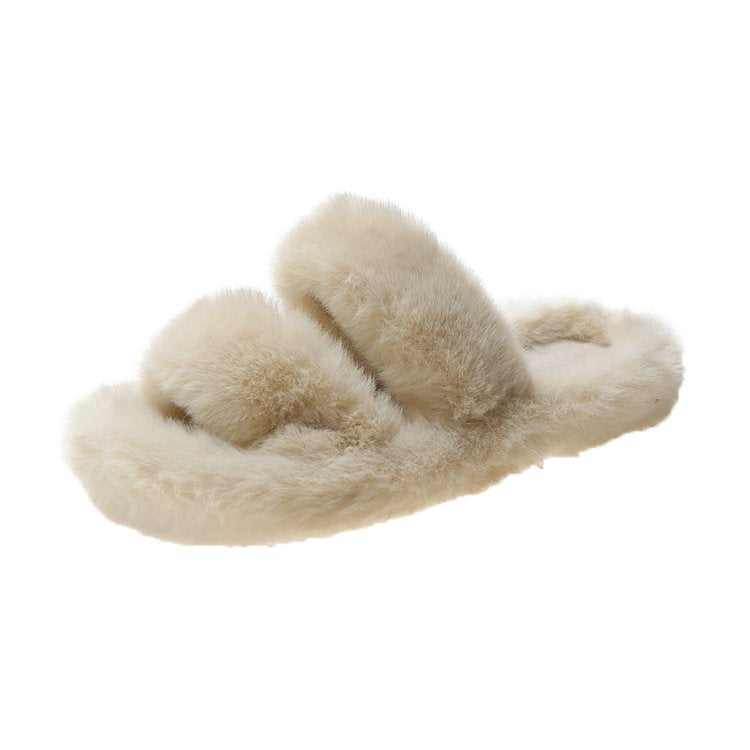 Damen Flauschige Hausschuhe mit doppeltem Riemen und weichem Innenfutter