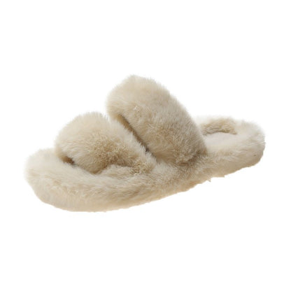 Damen Flauschige Hausschuhe mit doppeltem Riemen und weichem Innenfutter