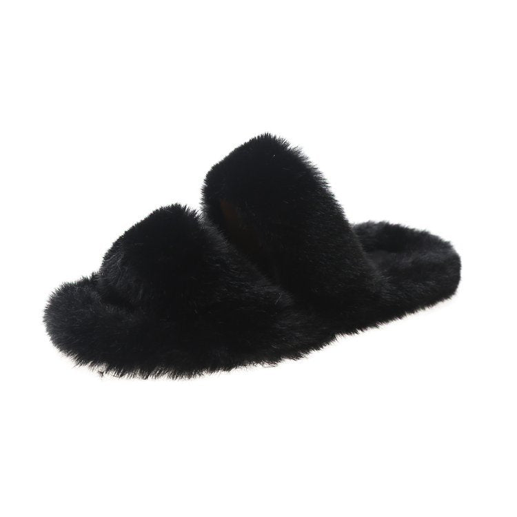 Damen Flauschige Hausschuhe mit doppeltem Riemen und weichem Innenfutter