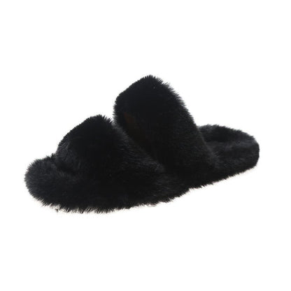 Damen Flauschige Hausschuhe mit doppeltem Riemen und weichem Innenfutter