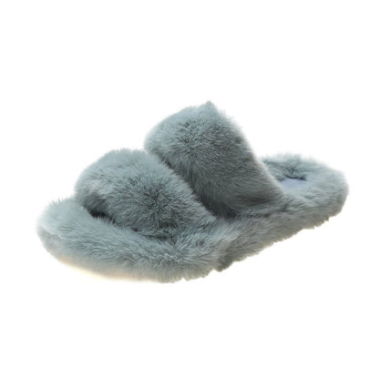 Damen Flauschige Hausschuhe mit doppeltem Riemen und weichem Innenfutter