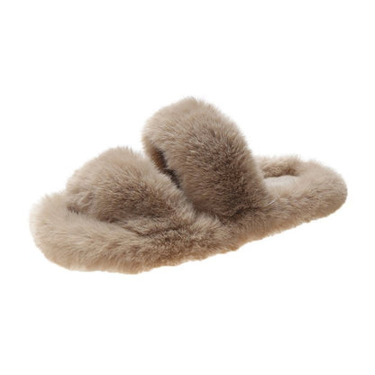 Damen Flauschige Hausschuhe mit doppeltem Riemen und weichem Innenfutter