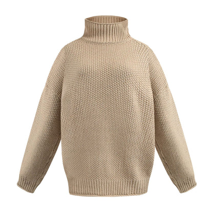 Damen Grobstrickpullover mit hohem Kragen und lässigem Schnitt WW